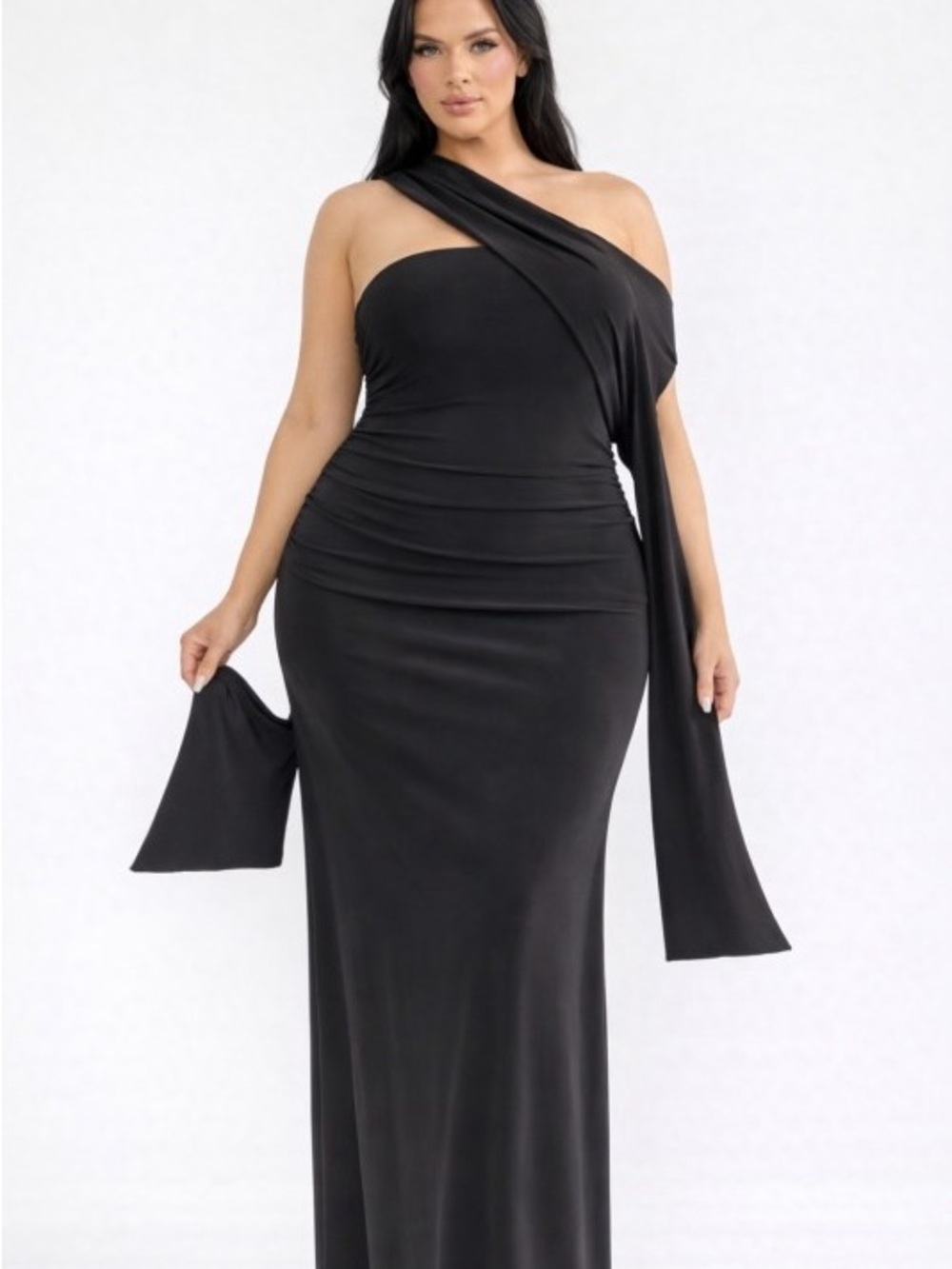 Open Shoulder Black Evening Gown